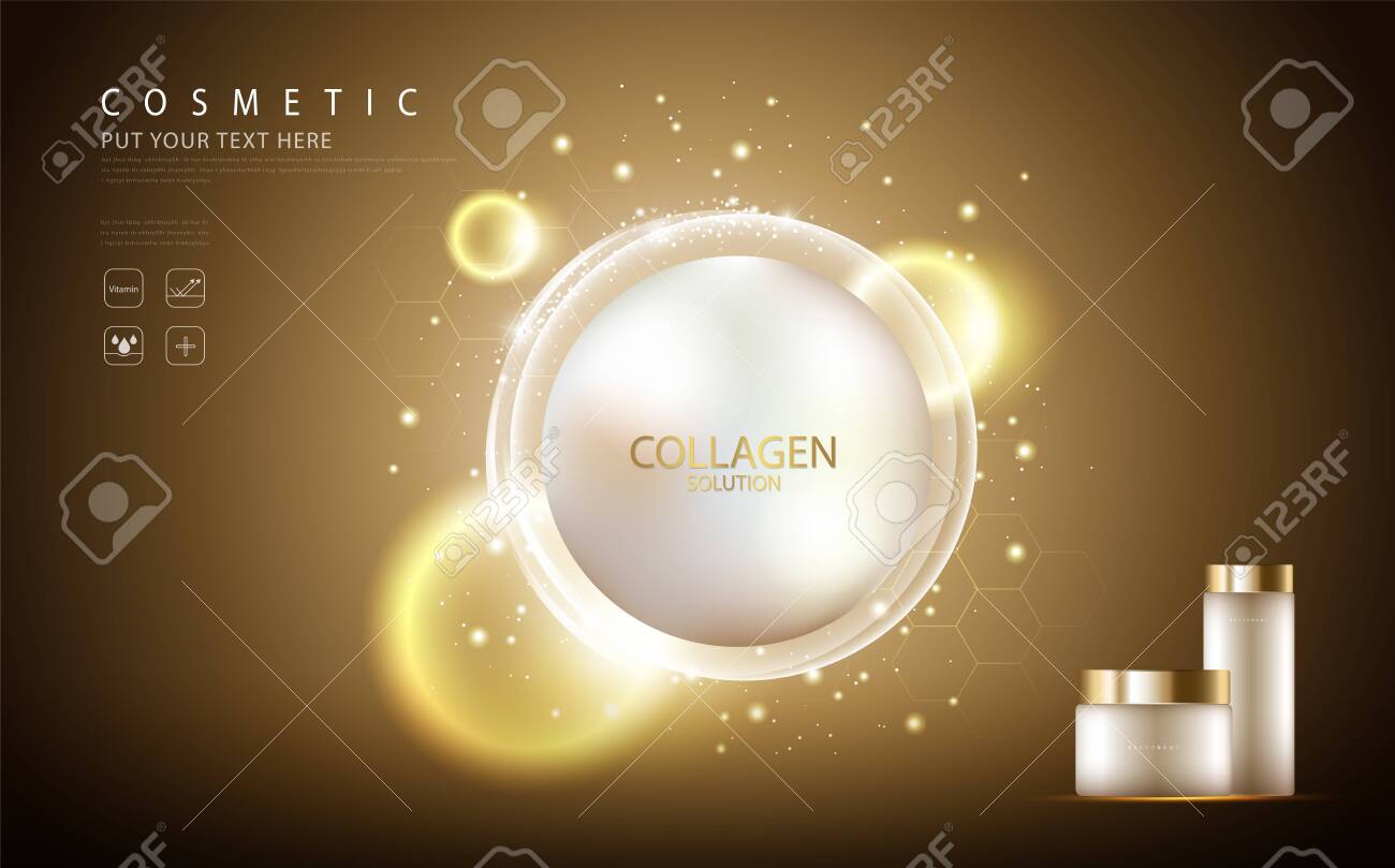 Cosmetic Product Poster Bottle Package Design With Collagen Royalty Free Cliparts Vectors And Stock Illustration Image