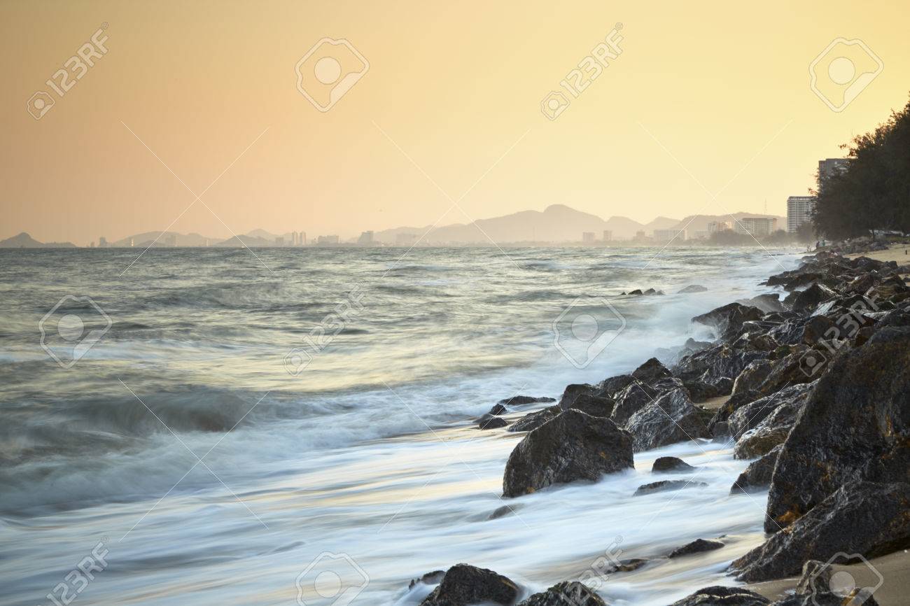 Sunset At The Most Beautiful Beach In Thailand Beach Hua Hin