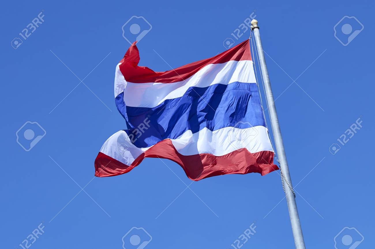 State national flag of Thailand waving on blue sky background. - 91197052 State national flag of Thailand waving on blue sky background. - 91197052