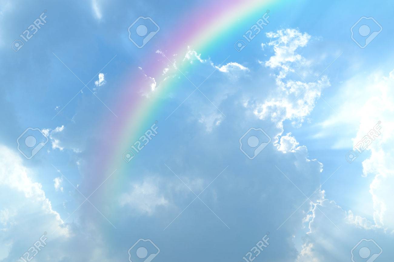 Blue sky and white cloud with sun light and rainbow - 39696152 Blue sky and white cloud with sun light and rainbow - 39696152