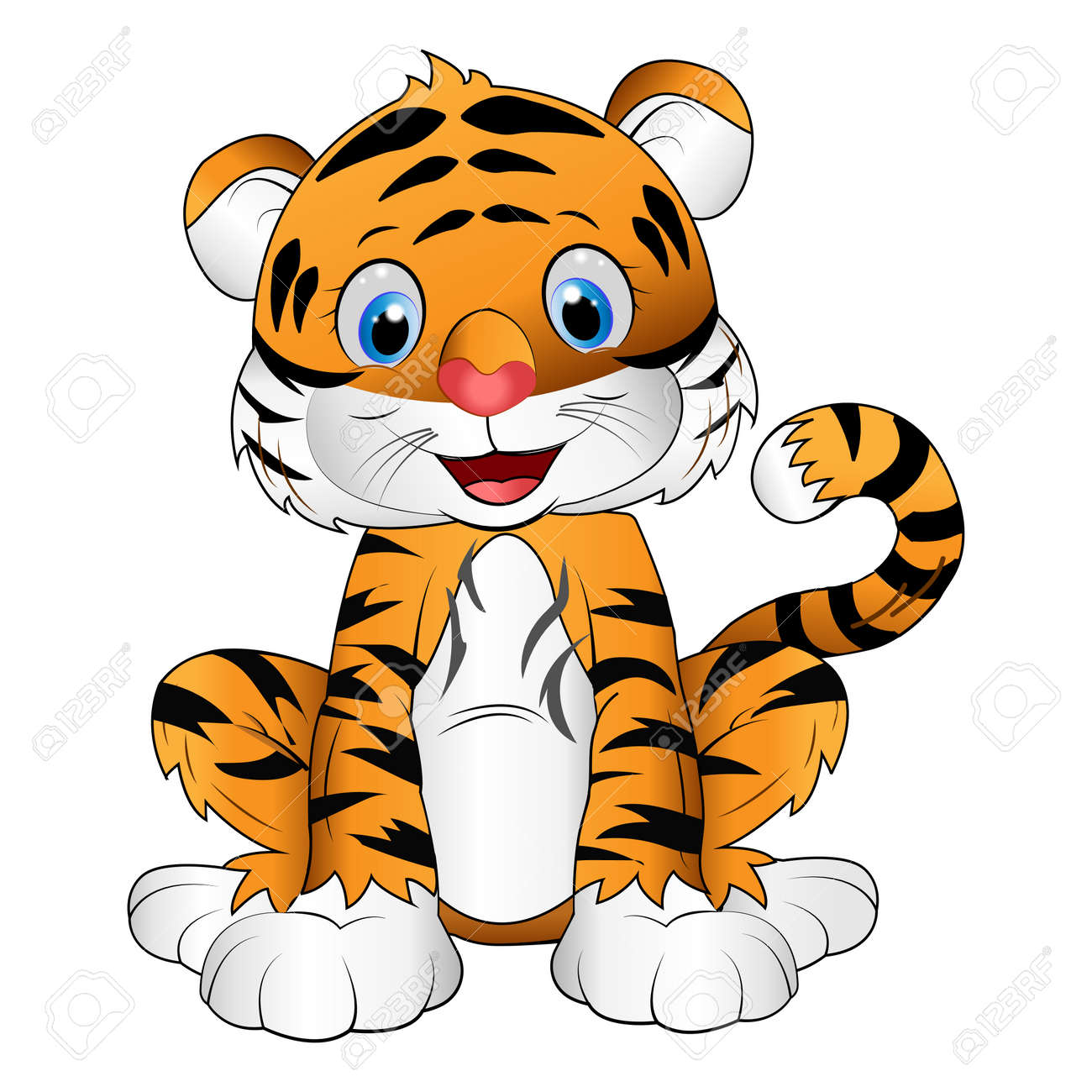 Smiling Tiger Cartoon Isolated On White Background, Cute Tiger Cub ...