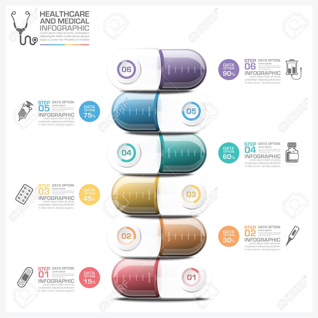 healthcare and medical infographic with pill capsule step diagram pill template