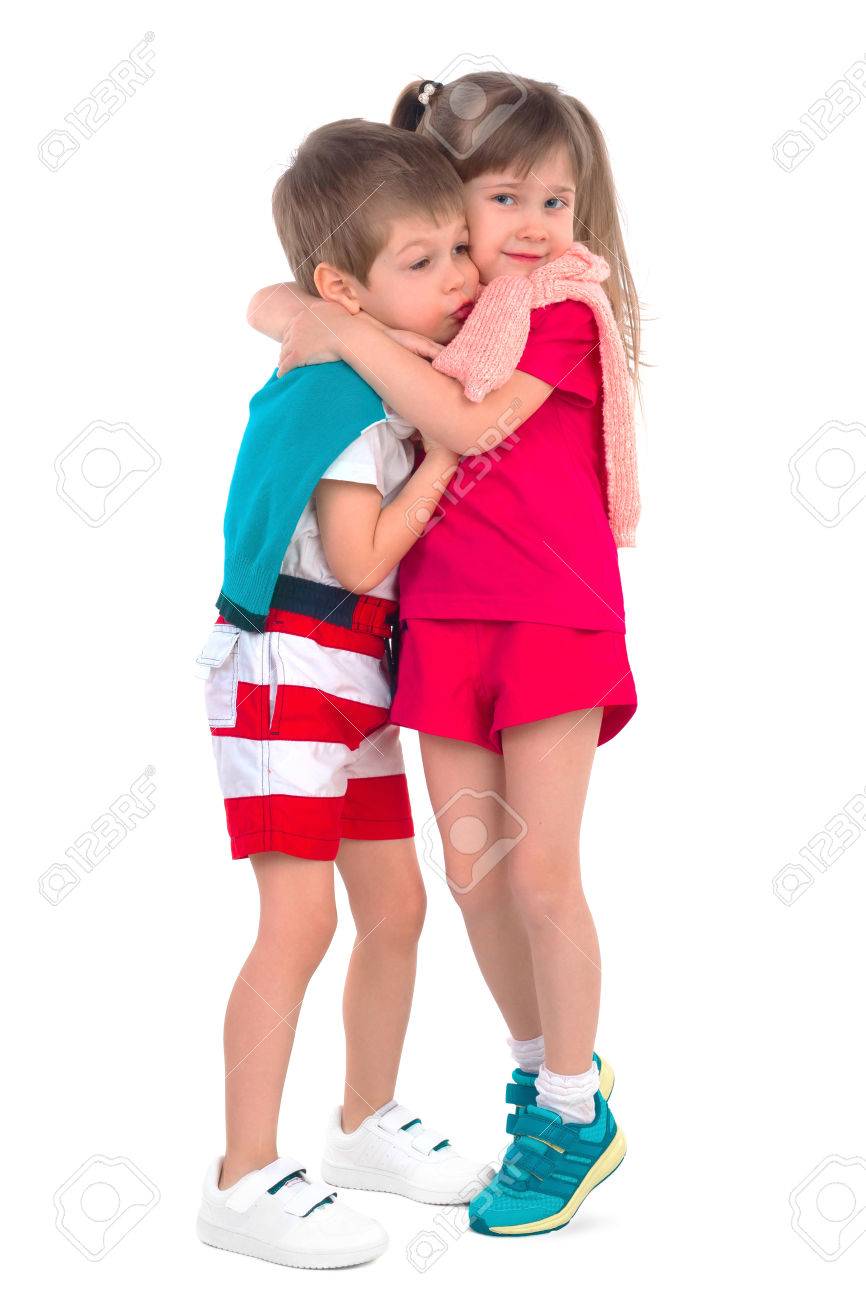 little girl hugging boy