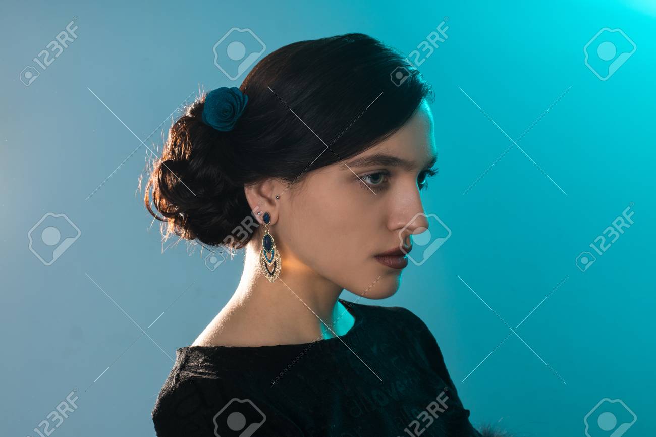 Beauty Young Girl With Short Hair In Studio Posing