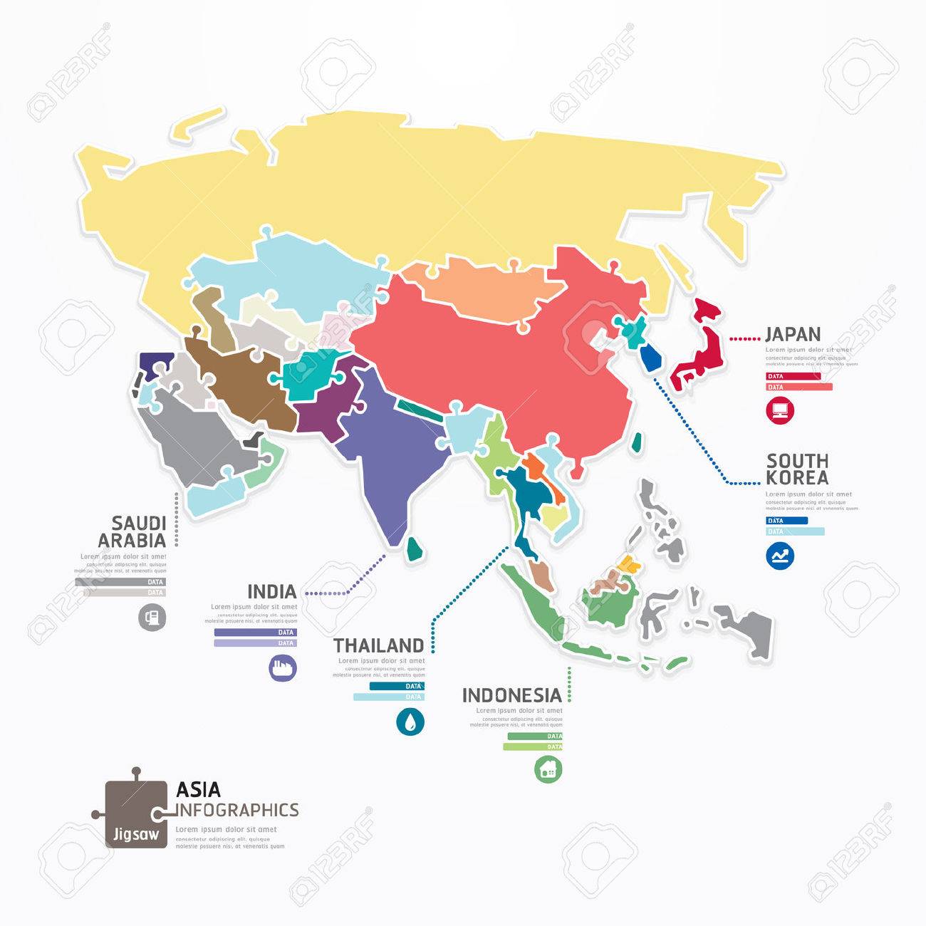 asia infographic map template jigsaw concept banner royalty free