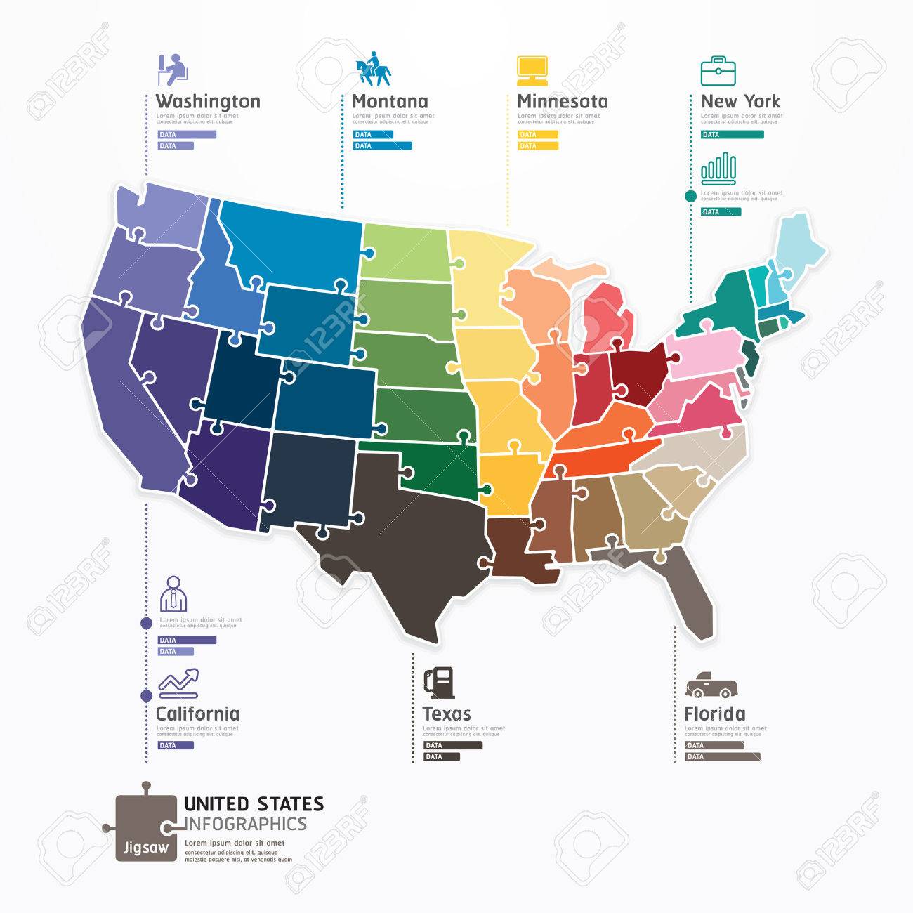 United states Map Infographic Template jigsaw concept banner vector illustration - 26582250 United states Map Infographic Template jigsaw concept banner vector illustration - 26582250