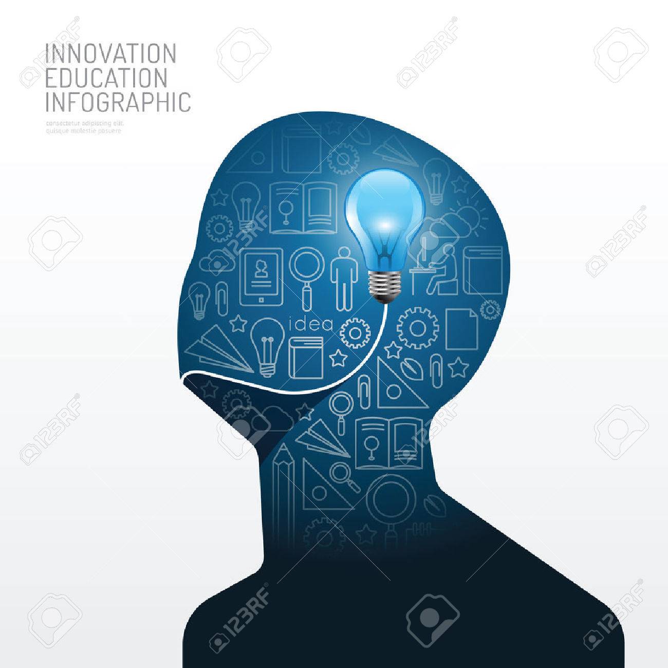 Infographic man with light bulb flat line idea. Vector illustration.education innovation concept.can be used for layout, banner and web design. - 37344452 Infographic man with light bulb flat line idea. Vector illustration.education innovation concept.can be used for layout, banner and web design. - 37344452
