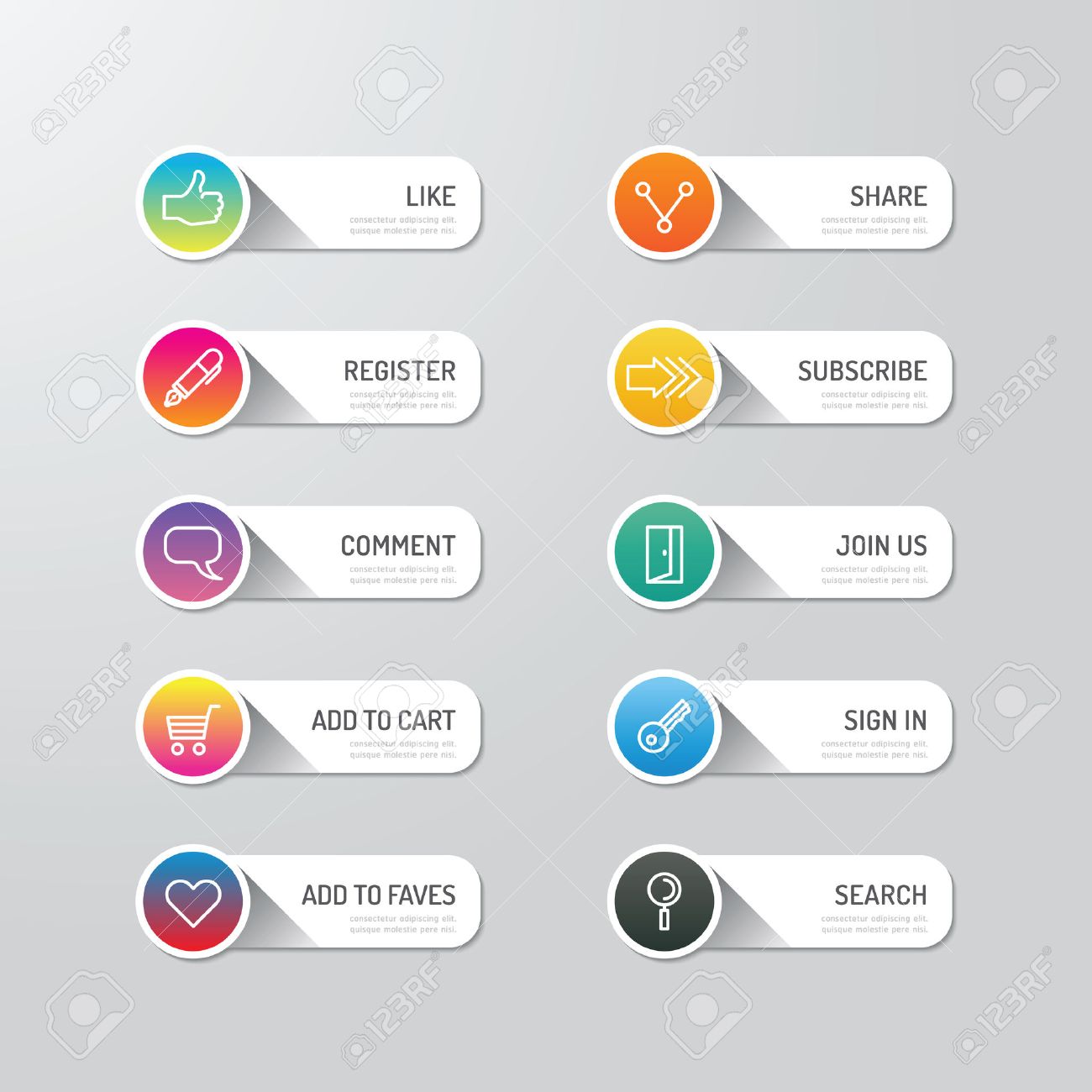 modern banner button with social icon design options vector button design