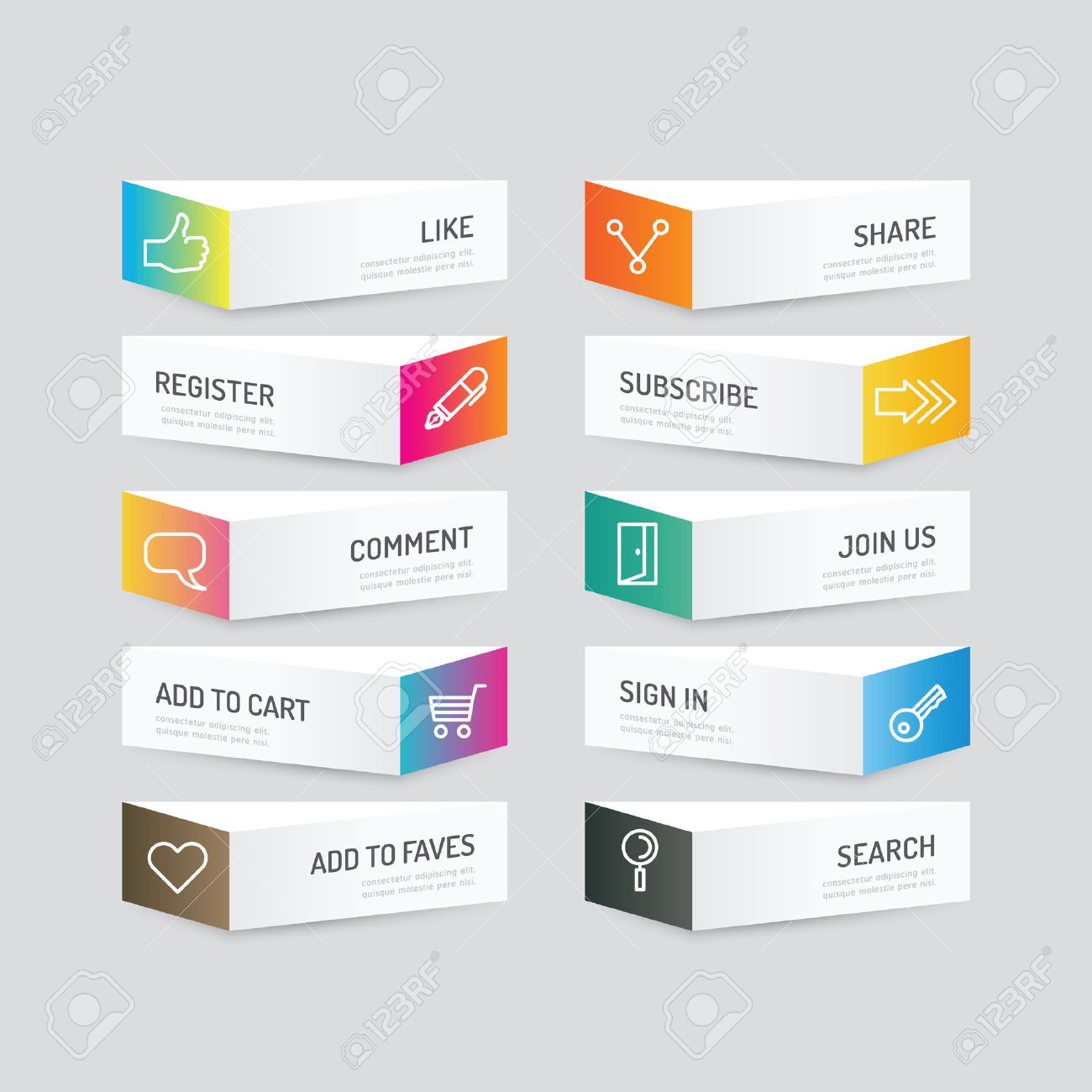 modern banner button with social icon design options vector button design