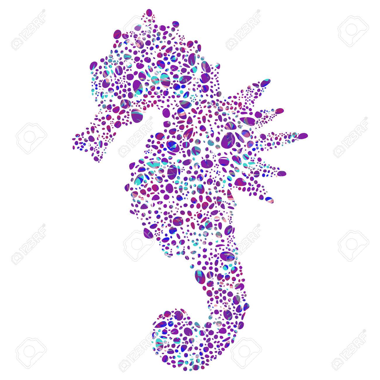 考え出したモザイク 紫青緑飾りあなたのデザインと装飾的なタツノオトシゴ のイラスト素材 ベクタ Image