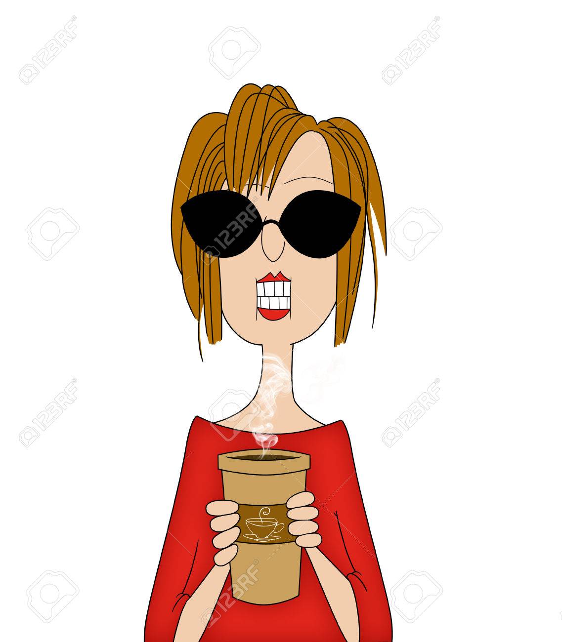 Téléchargement gratuit Images Cartoon D Une Femme Heureuse La Tenue D Une Grande Tasse De Cafe actualisé par