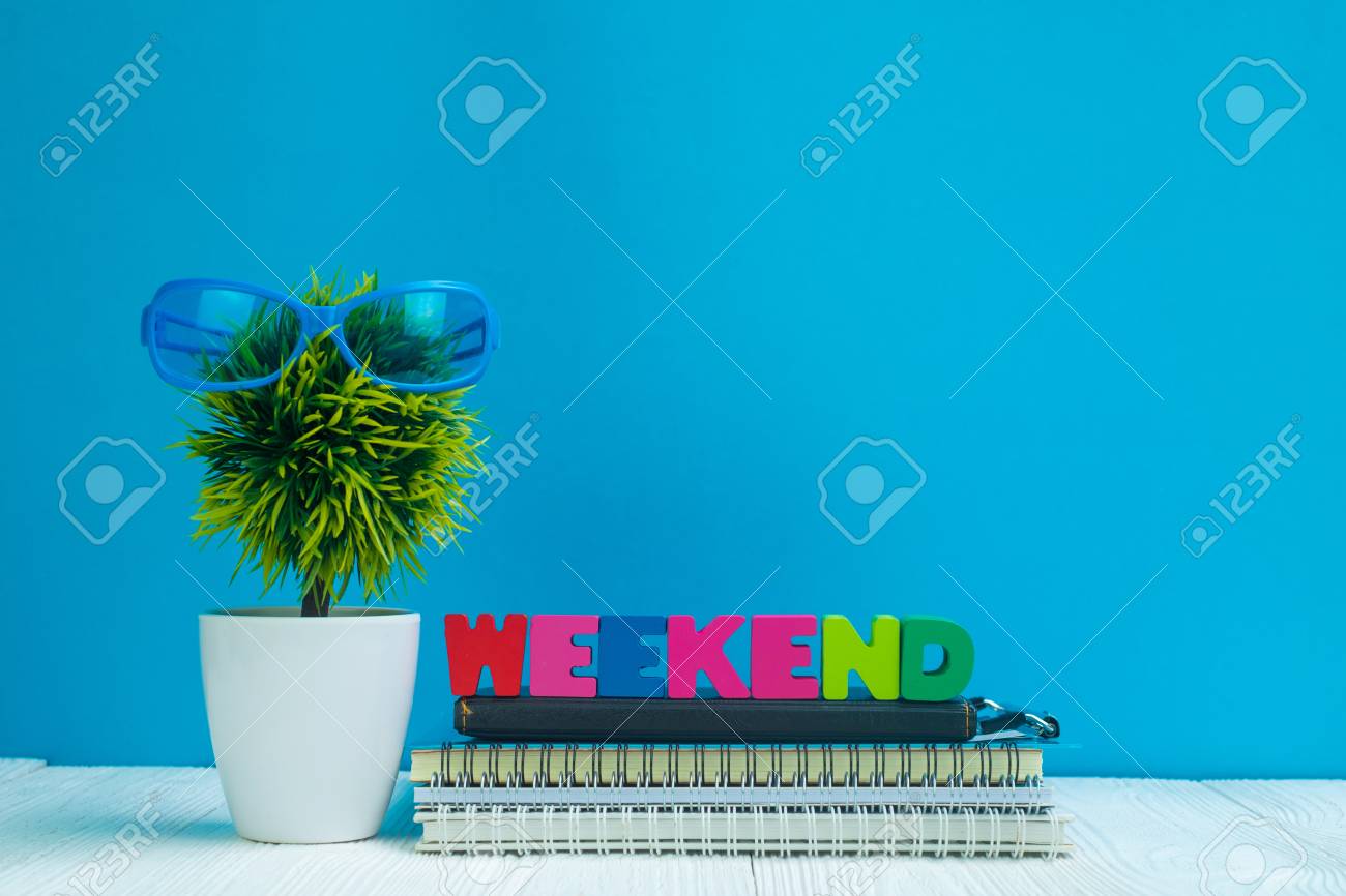 weekend letters text and notebook paper and little decoration tree notebook paper picture
