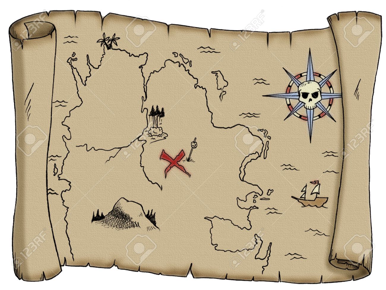 A Tattered, Blank Pirate Treasure Map. Фотография, картинки, изображения и  сток-фотография без роялти. Image 6460284