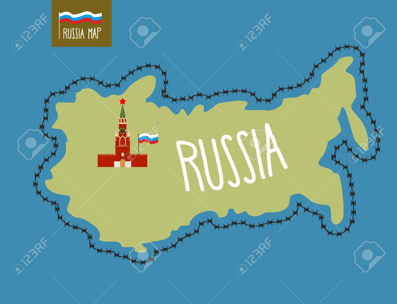 Carte De La Russie Russie Entoure De Barbeles Le Kremlin A Moscou Vector Illustration Clip Art Libres De Droits Vecteurs Et Illustration Image