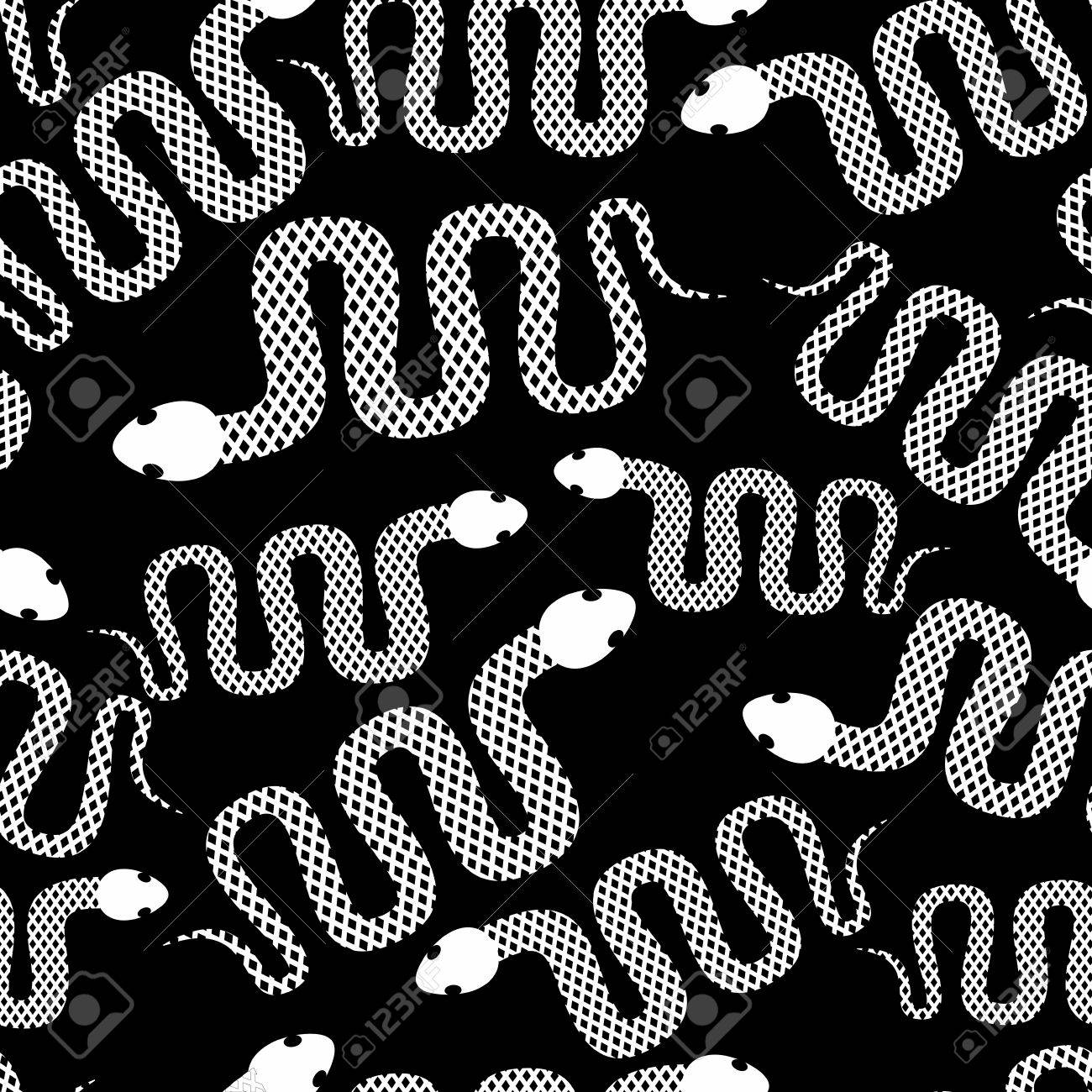 シルエット ヘビ シームレス パターン 砂漠の爬虫類のベクトルの背景 黒と白の蛇 のイラスト素材 ベクタ Image