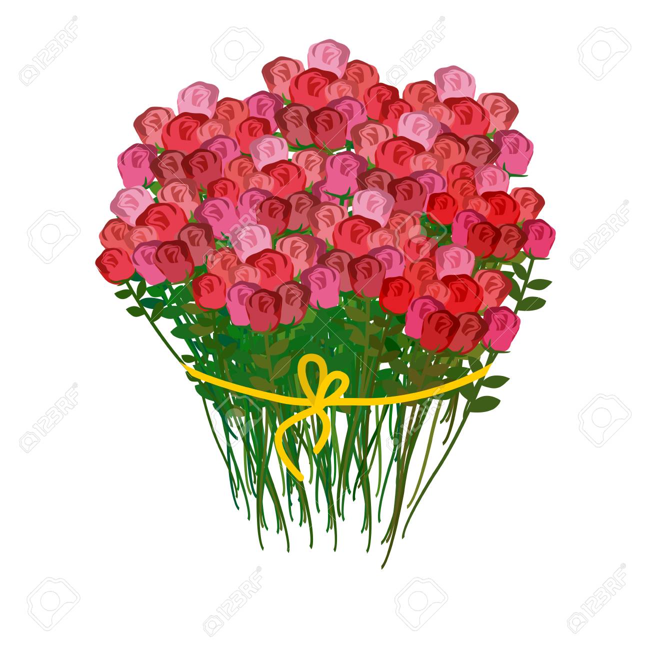 Bouquet De Roses Et Un Fond Blanc énorme Bouquet De Fleurs Rouges 100 Morceaux De Roses Illustration Vectorielle