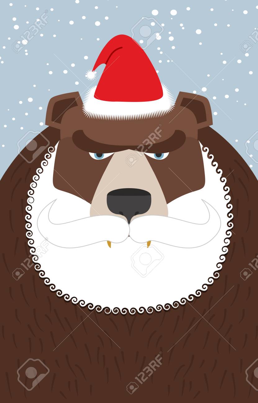 ロシアのサンタ クロース くま ひげと口ひげを持つ野生動物 新しい年の伝統的な獣 のイラスト素材 ベクタ Image