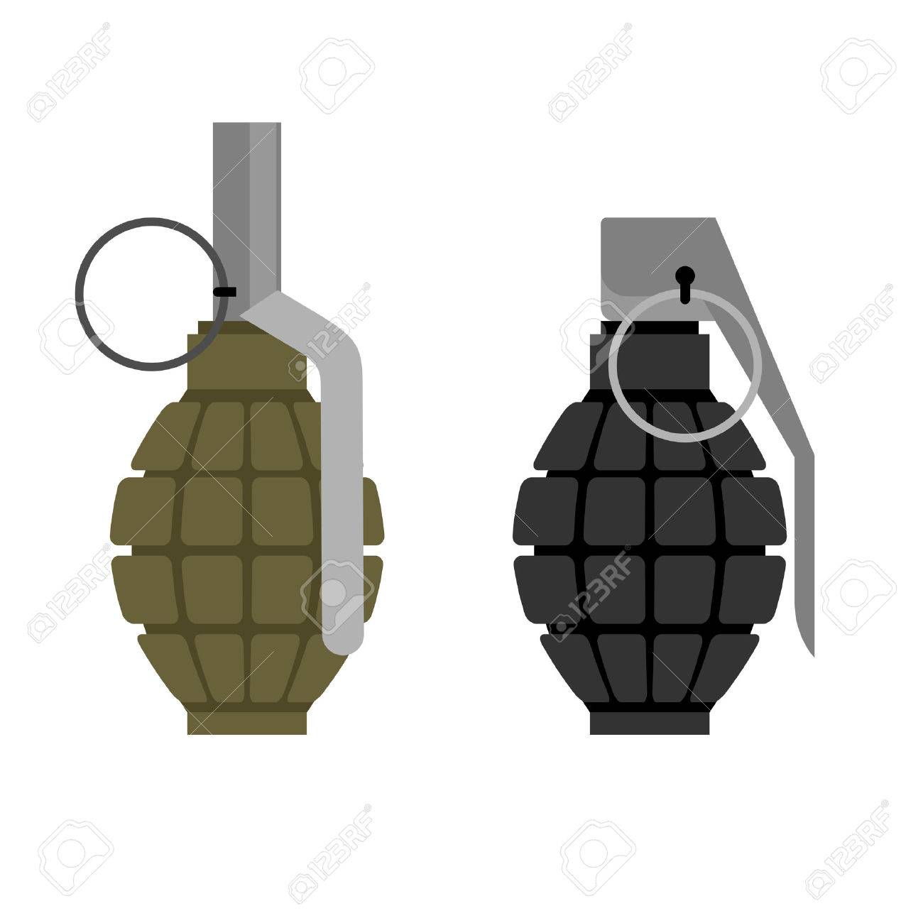 Grenade Militaire Ensemble De Grenade A Main Armee Vert Et Noir Munitions Soldat Clip Art Libres De Droits Vecteurs Et Illustration Image