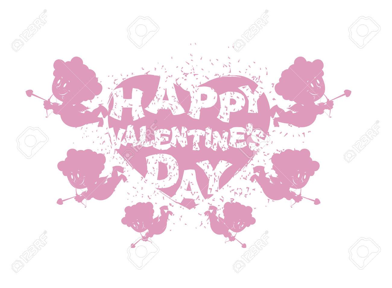 Valentinstag Logo Herz Und Amor Viele Eroten Mit Bogen Fliegende Engel Suss Silhouette Frohe Heilige Kind Lizenzfrei Nutzbare Vektorgrafiken Clip Arts Illustrationen Image 50638184