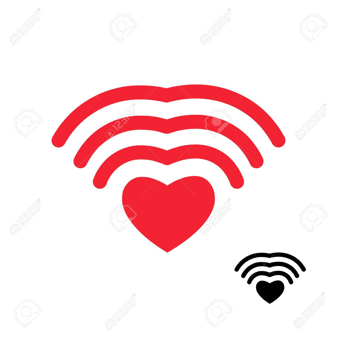 Wifi と心 愛の Wi Fi の無線伝送 恋愛感情へのリモート アクセス インターネットの愛 別の人の Wi Fi アイコン アトラクション バレンタインデーのイラスト のイラスト素材 ベクタ Image