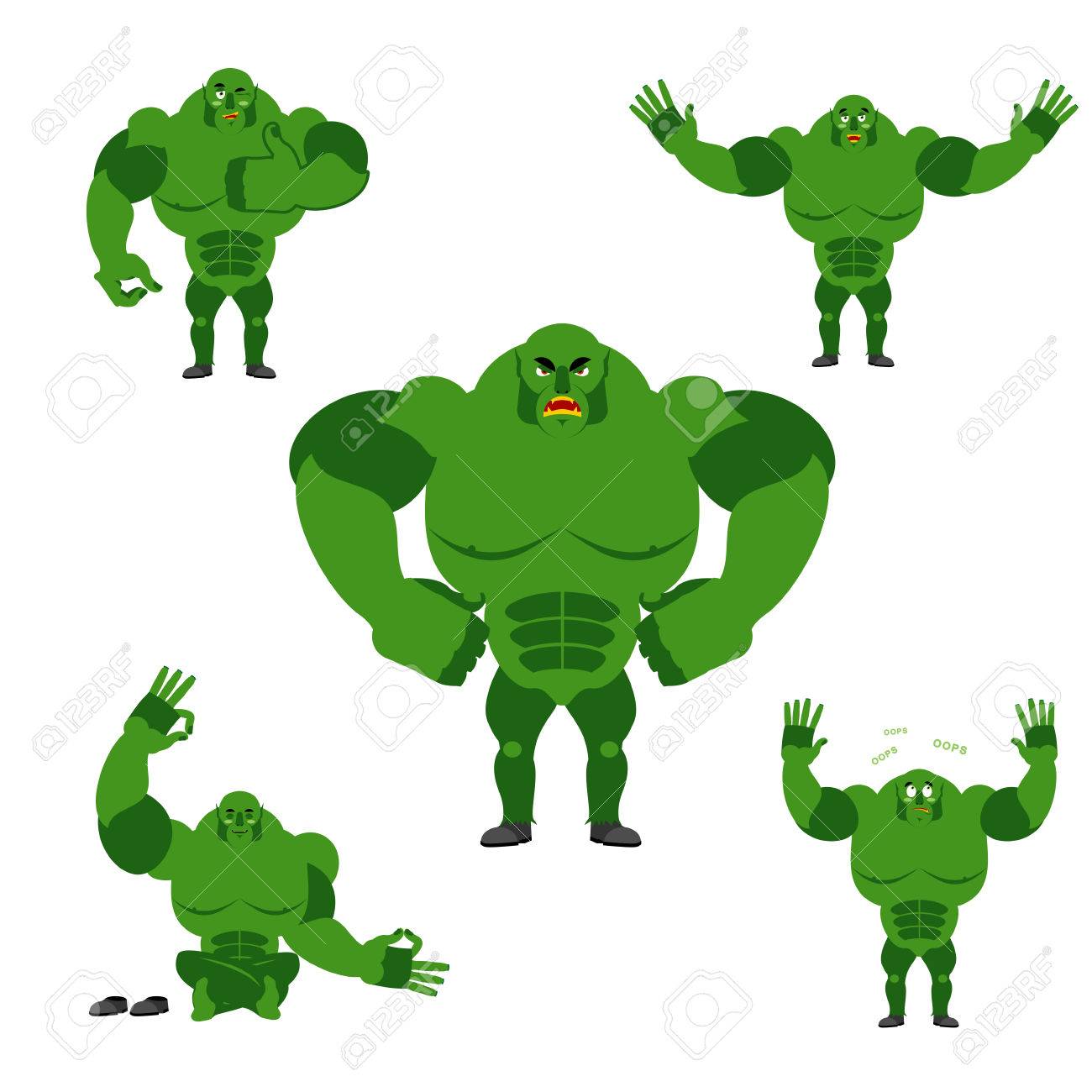 ogre set poses expression of emotions green monster evil and