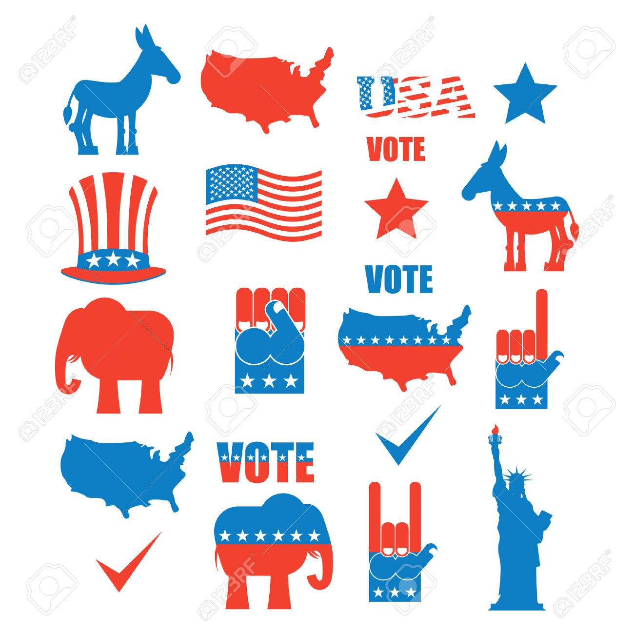 american elections icon set republican elephant and democratic