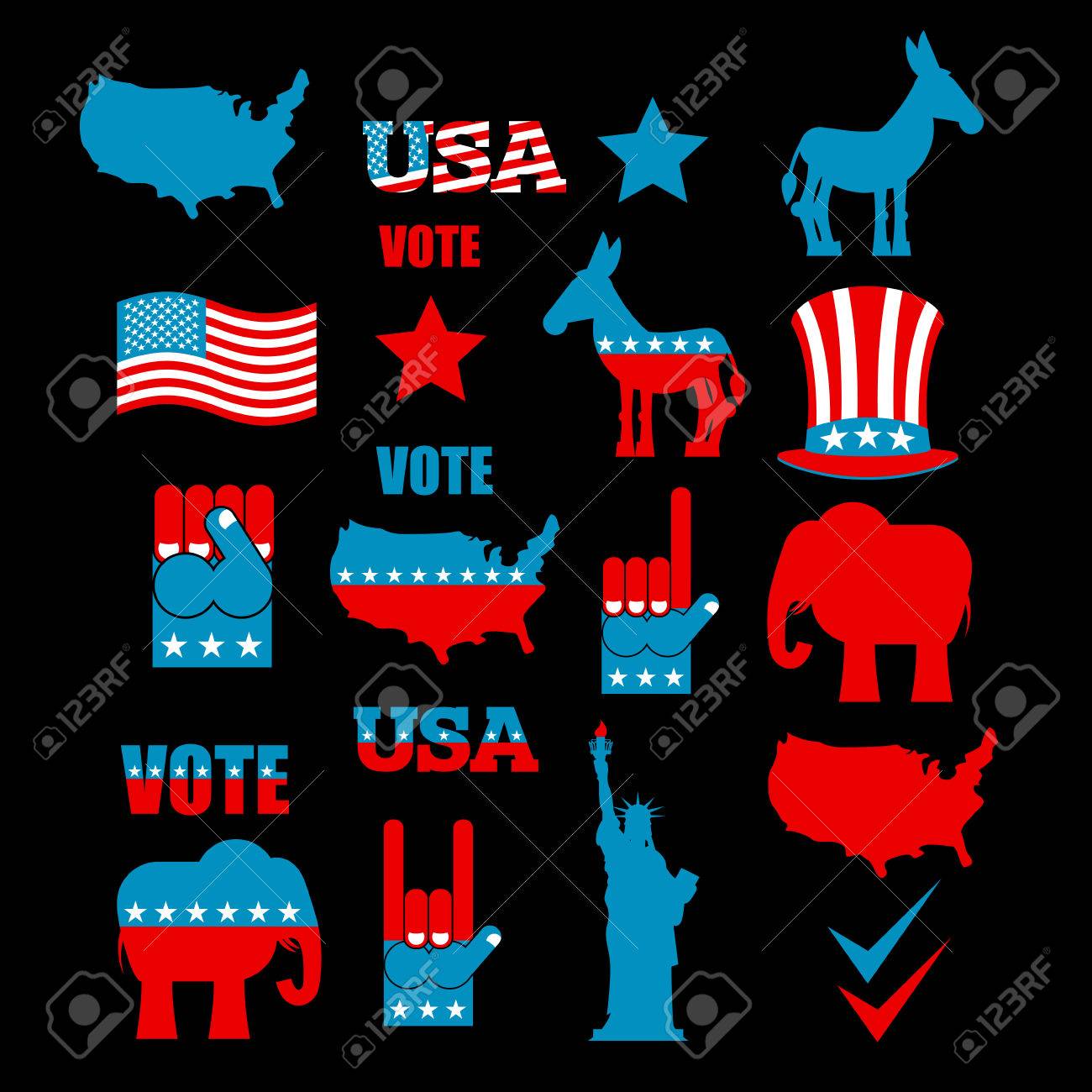 american elections icon set republican elephant and democratic