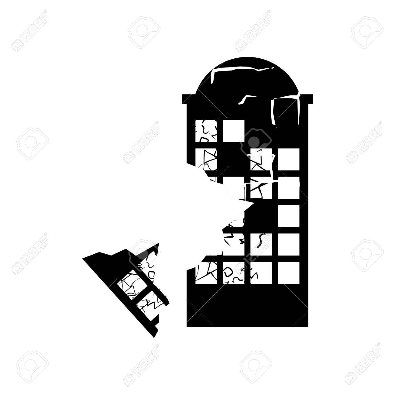 破壊された建物の地震 壊れた家の戦争 台無しにされたアーキテクチャです 亀裂や解体施設の破片 自然災害 のイラスト素材 ベクタ Image