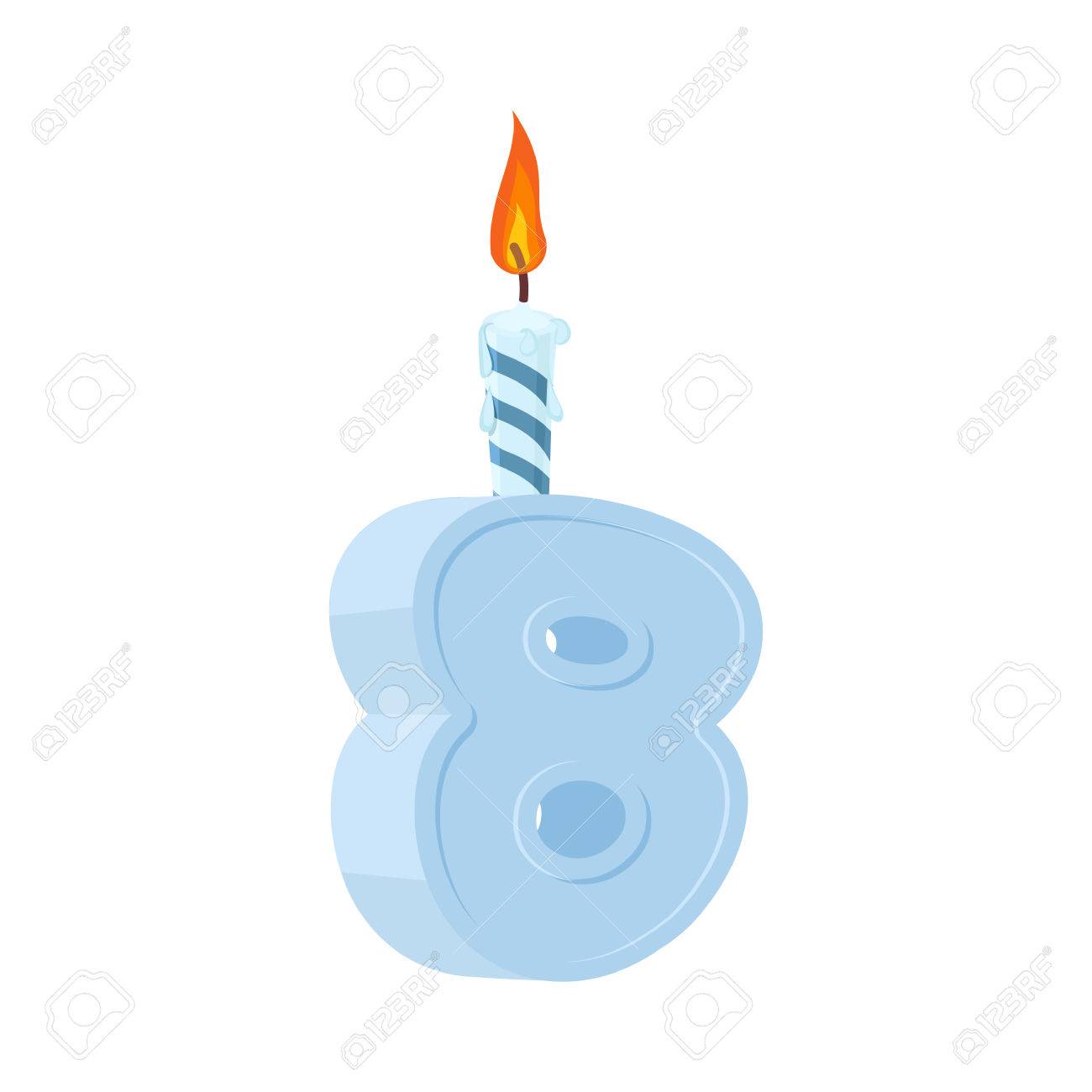 8 歳の誕生日 休日のケーキのお祝いキャンドルの番号です 8 周年記念のイラスト素材 ベクタ Image