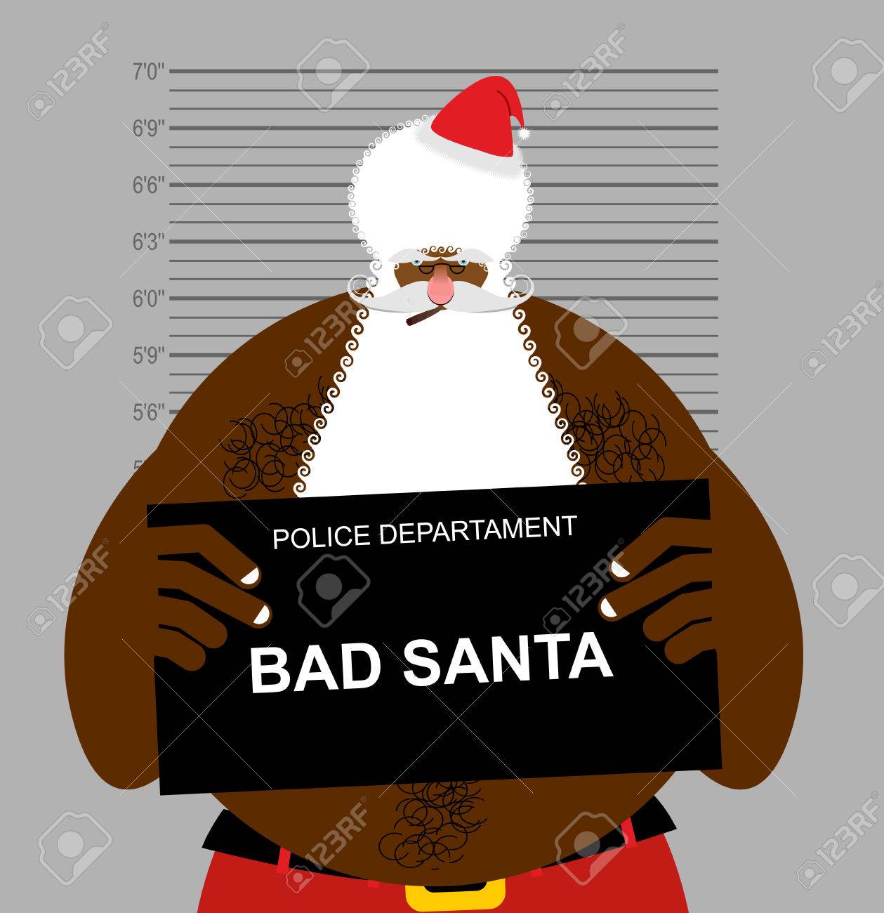 警察署でアフリカ系アメリカ人のサンタ Mugshot ブラック サンタのギャング アフロの髪型と赤いクリスマス帽子 のイラスト素材 ベクタ Image