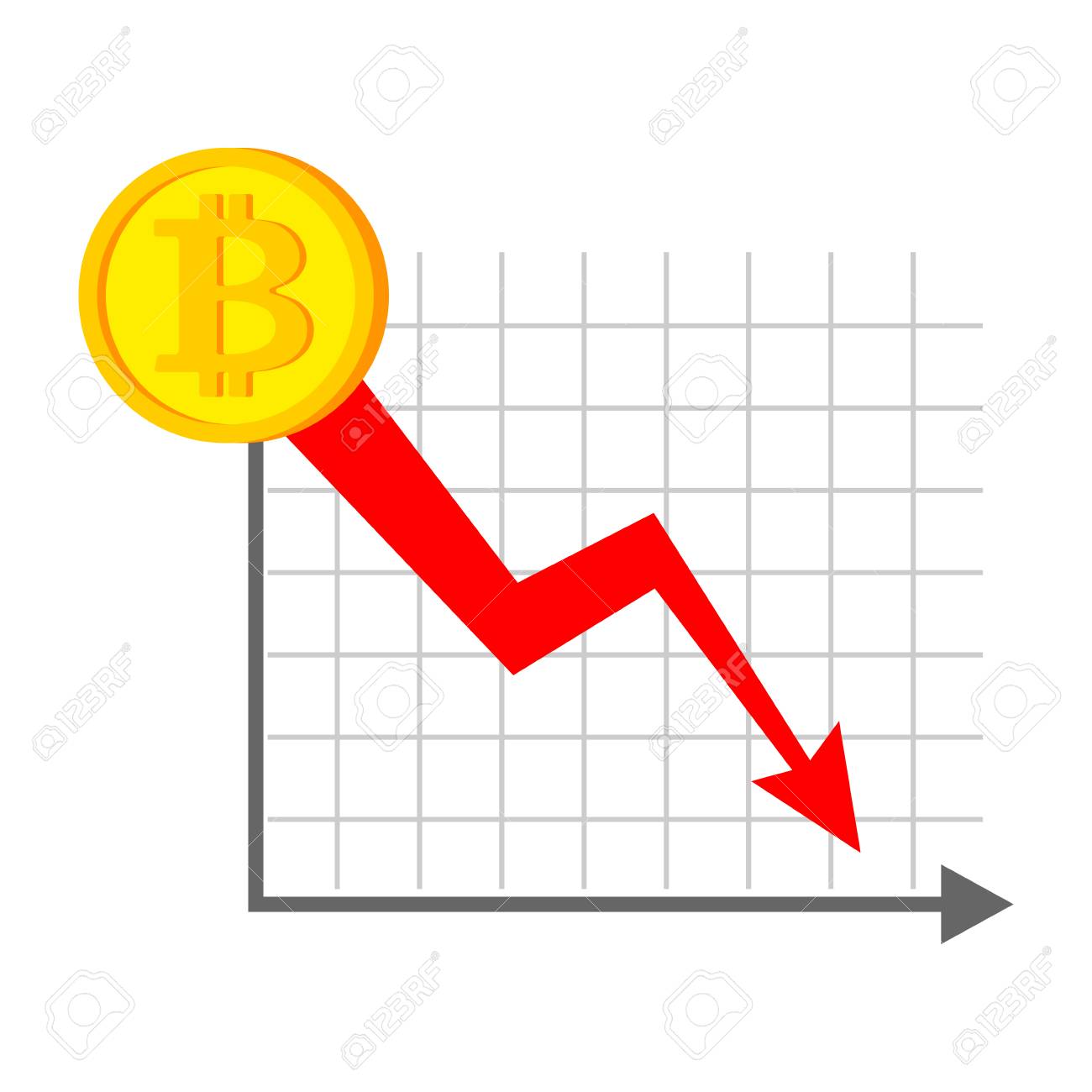 Falling Bitcoin Graph. Decrease In Cryptocurrency. Virtual Money. Vector  Illustration Royalty Free SVG, Cliparts, Vectors, and Stock Illustration.  Image 86954444.