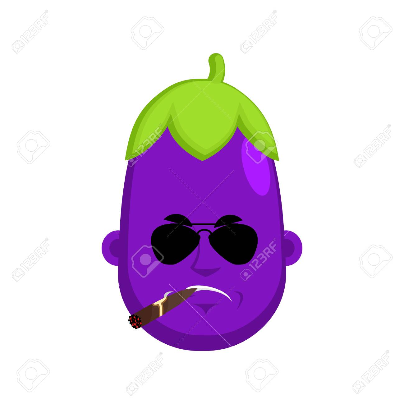 ナスの深刻な感情顔アバター 葉巻絵文字紫の野菜 ベクトル図 のイラスト素材 ベクタ Image