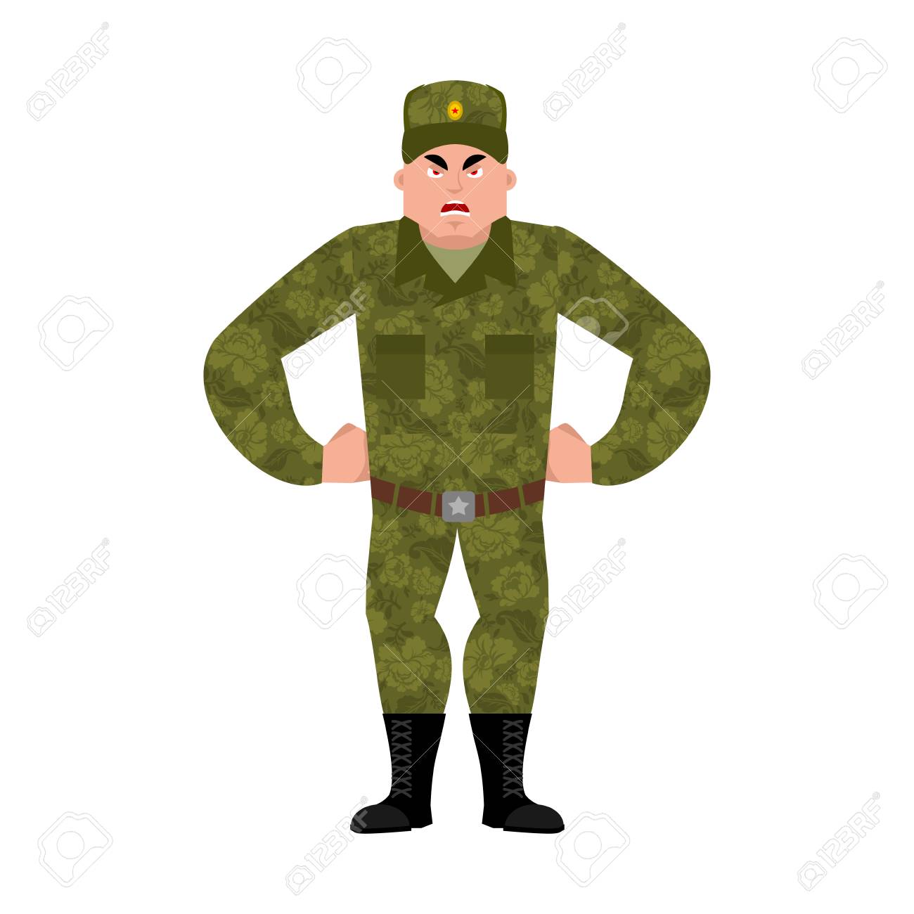 ロシア兵が怒ってる戦士の悪ロシアの攻撃的な軍隊 2月23日のイラスト 祖国の日の擁護者 ロシア連邦のための軍の休日 のイラスト素材 ベクタ Image