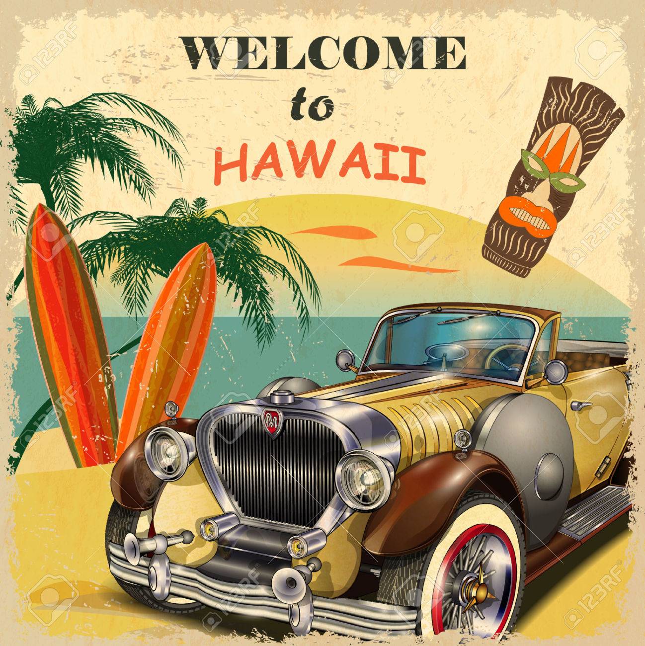 未使用品70sオリジナルhawaii ハワイ観光局プロモーションポスターワイキキ 未使用品70sオリジナルhawaii ハワイ観光局プロモーションポスター
