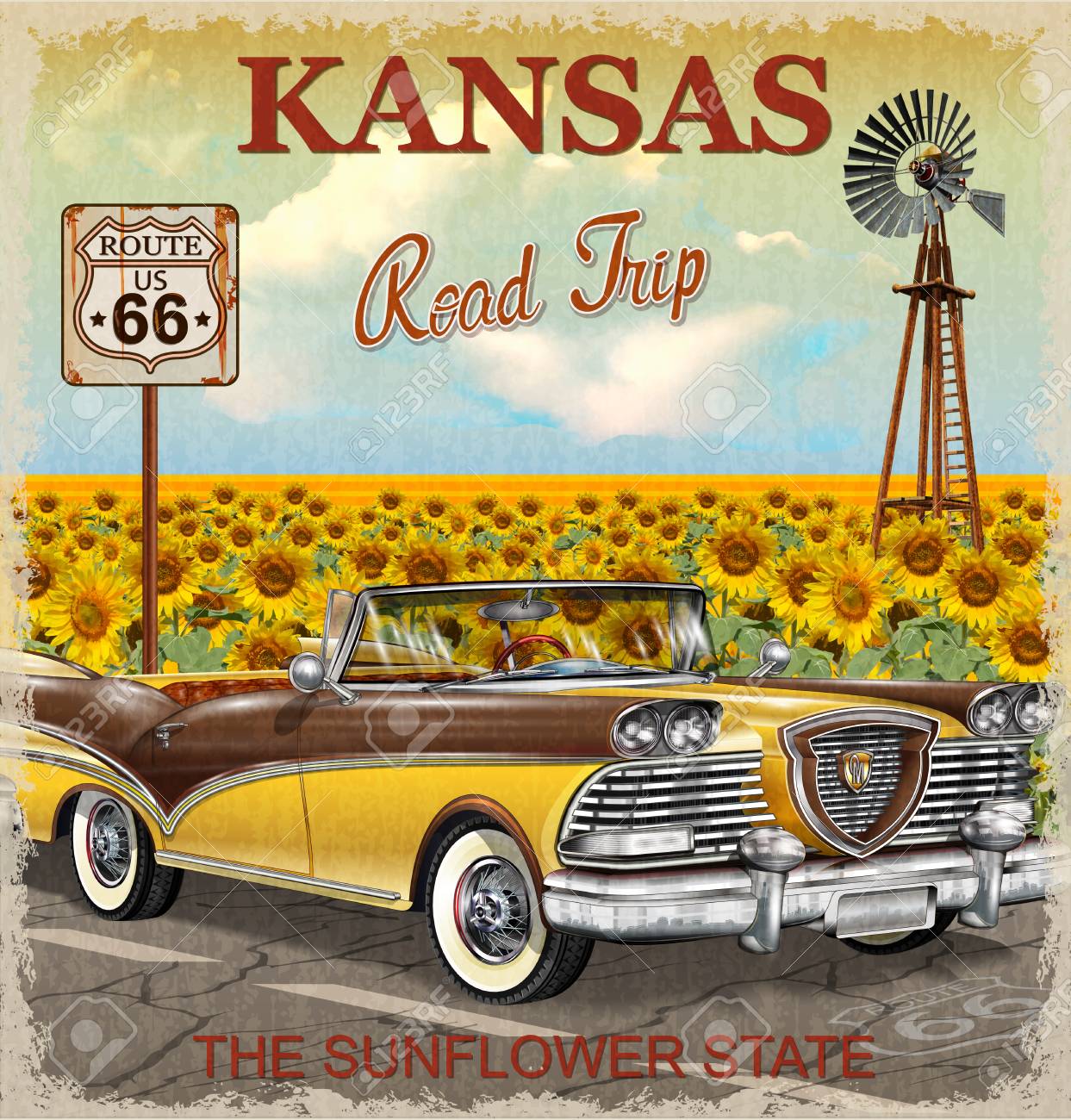 Route 66 America/'s Highway Vintage Poster Print Travel Tourism Classic Car