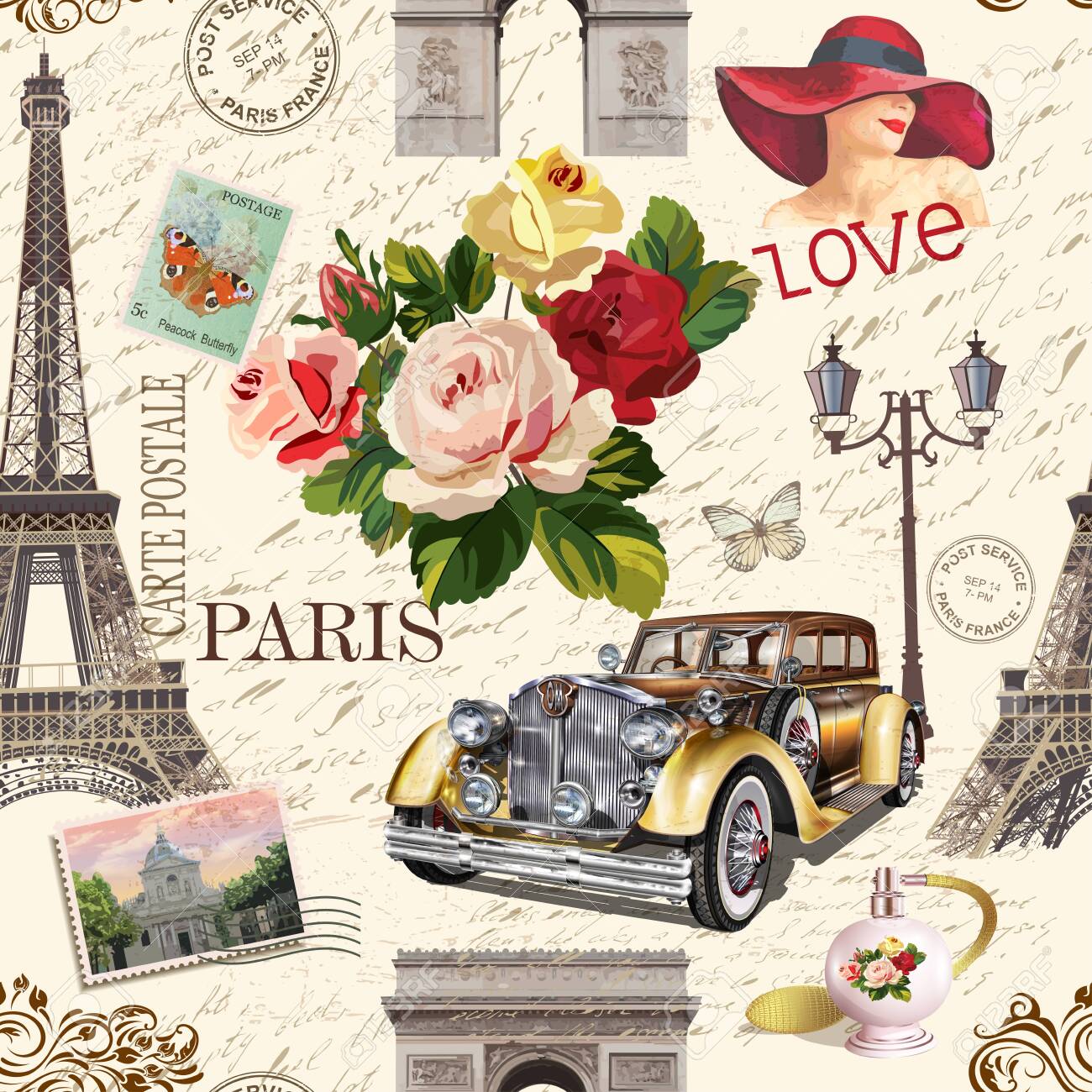 Seamless Paris Vintage Background With Retro Car Roses And Paris Symbols Royalty Free Cliparts Vectors And Stock Illustration Image 153567178 Seamless Paris Vintage Background With Retro Car Roses And Paris Symbols Royalty Free Cliparts Vectors And Stock Illustration Image 153567178