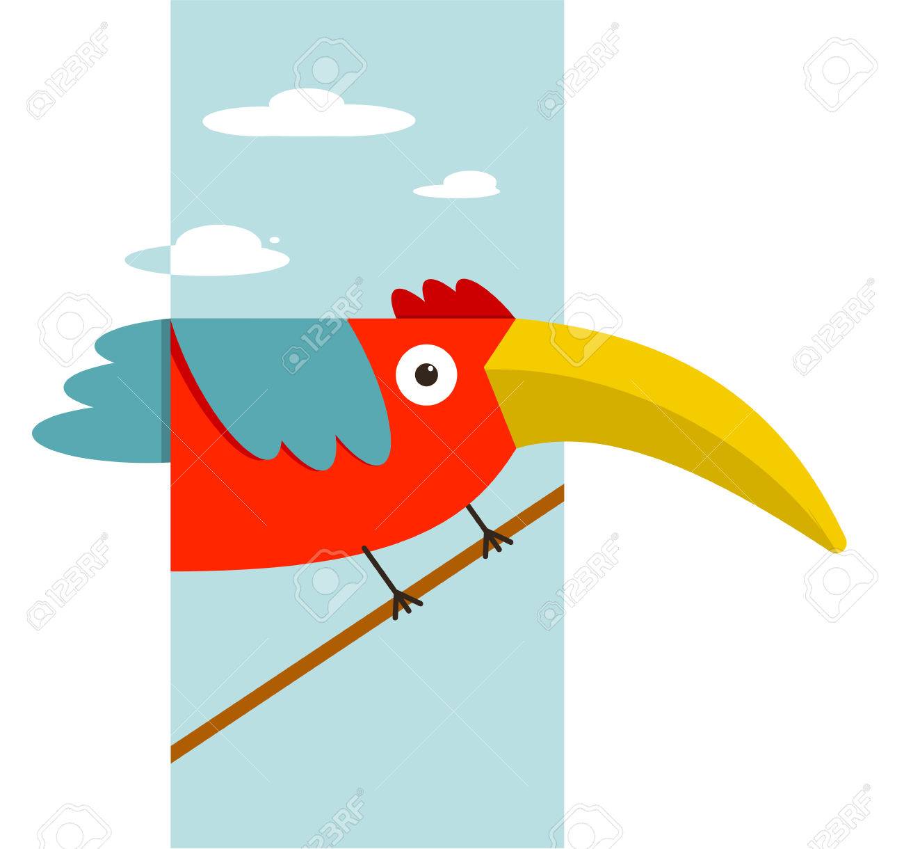 Oiseau Toucan Avec Big Bec Assis Dessin Animé Coloré Exotique Vecteur Oiseau Rouge Illustration Eps8