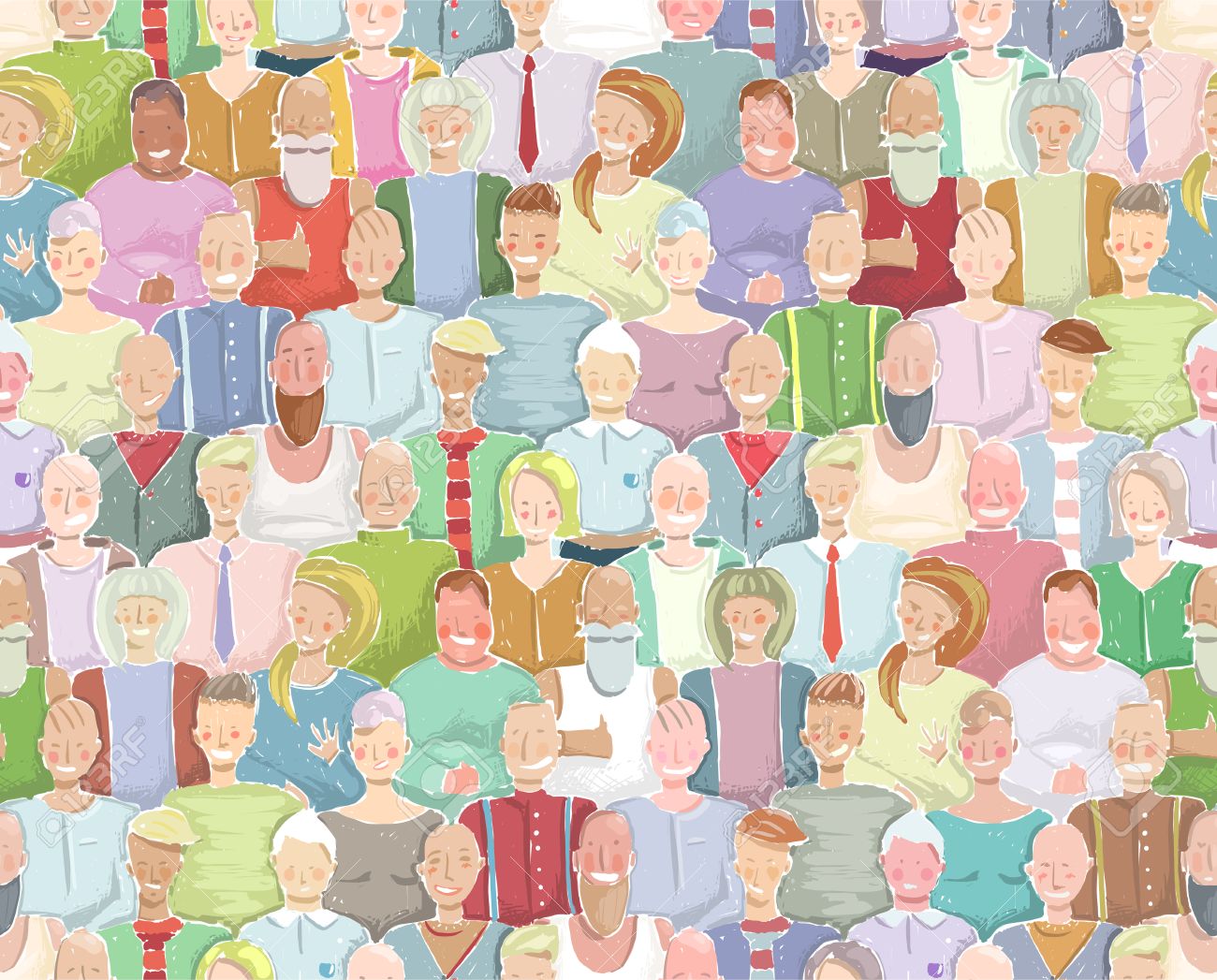カラフルな多くの人々 に群がる Tileable 背景手描き 多色の壁紙描画混雑しています ベクトル イラスト Eps8 のイラスト素材 ベクタ Image