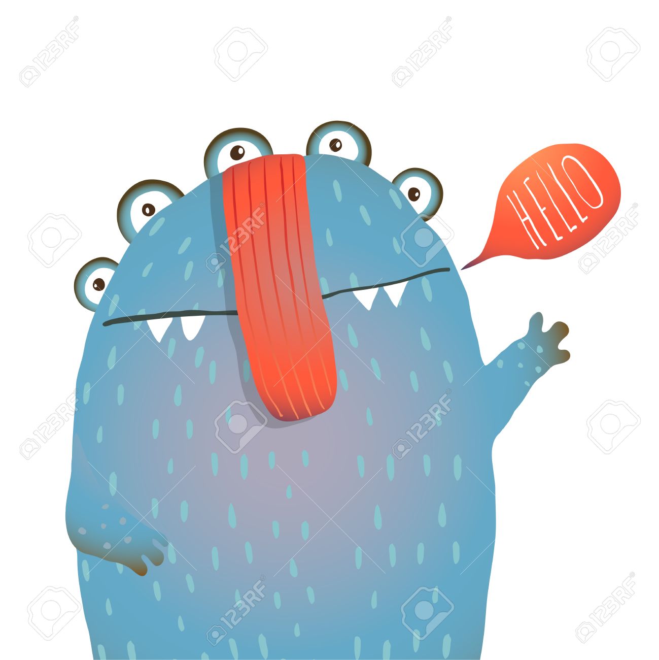 Kind and Cute Funny Monster Saying Hello Waving. Colorful hand drawn illustration for kids of cute creature. Vector drawing. - 43615898 Kind and Cute Funny Monster Saying Hello Waving. Colorful hand drawn illustration for kids of cute creature. Vector drawing. - 43615898