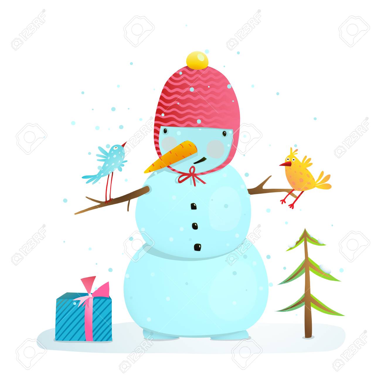 colorful watercolor style cartoon for kids winter season vector winter season cartoon pictures
