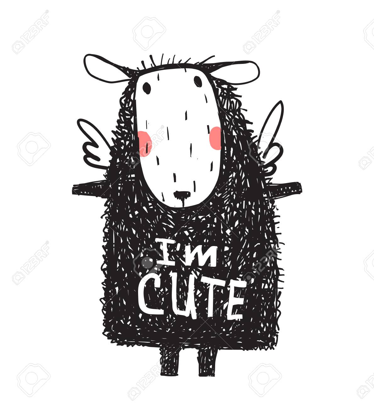 I Am Cute Hairy Sheep Sign Card Print Royalty Free Cliparts