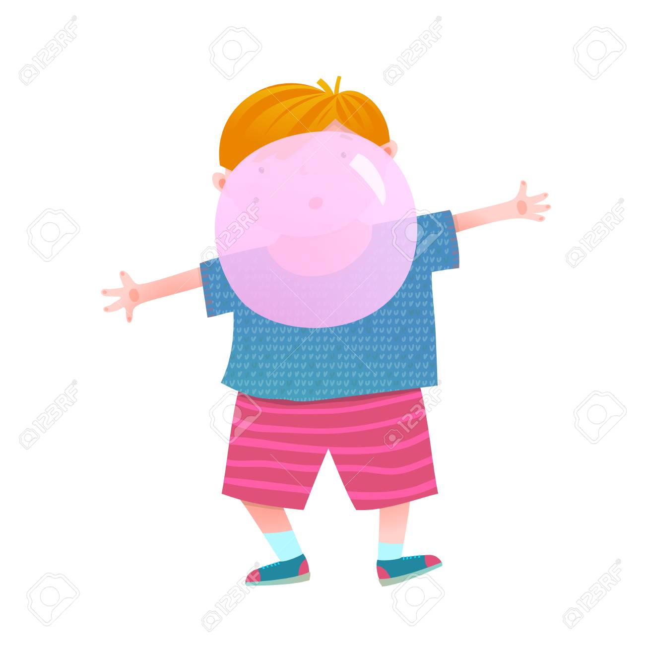 Drole Petit Garcon Soufflant Une Bulle De Dessin Anime Colore Chewing Gum Illustration Vectorielle Banque D Images Et Photos Libres De Droits Image 90844770