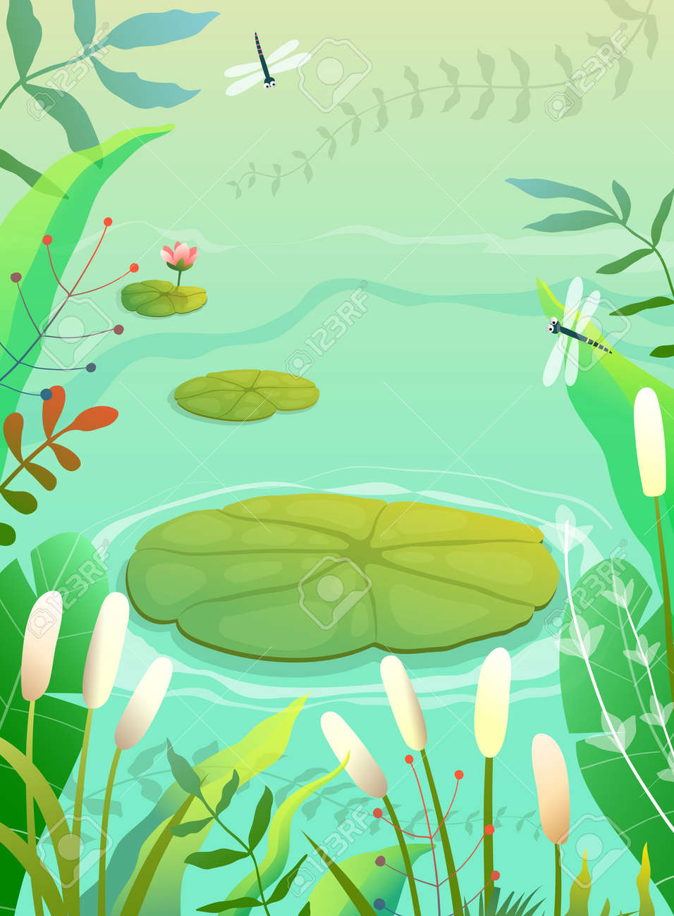 水彩画「池の雑草取り」 水彩画「池の雑草取り」