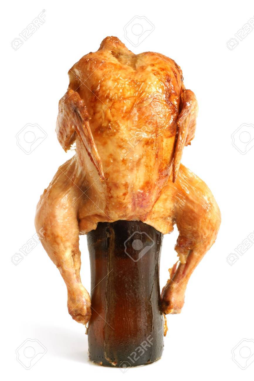 Marinated And Roasted Chicken On A Beer Bottle On A White Background Stock Photo Picture And Royalty Free Image Image 10569913
