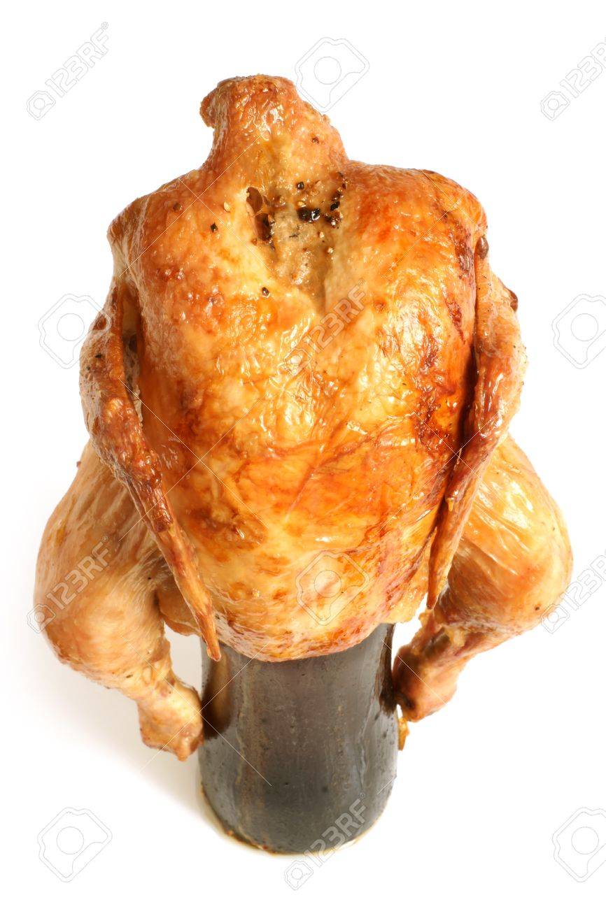 Marinated And Roasted Chicken On A Beer Bottle On A White Background Stock Photo Picture And Royalty Free Image Image 12184218