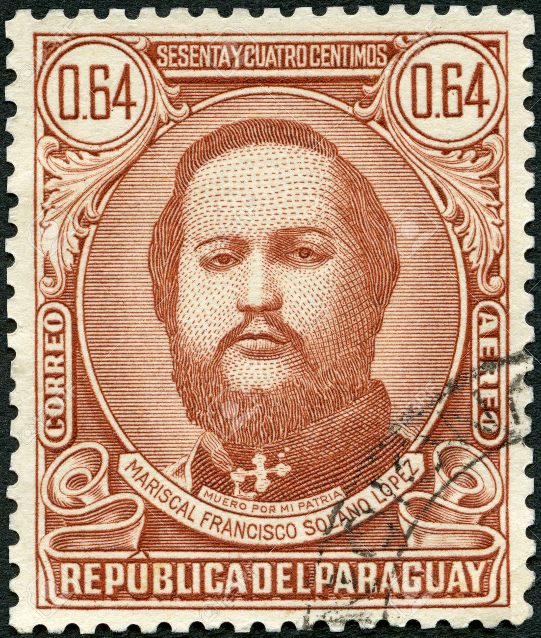 MOSCÚ, RUSIA - 29 DE SEPTIEMBRE DE 2019: Un Sello Impreso En La República  Del Paraguay Muestra El Retrato Del Mariscal Francisco Solano López  (1827-1870), Presidente De Paraguay, 1946 Fotos, retratos, imágenes