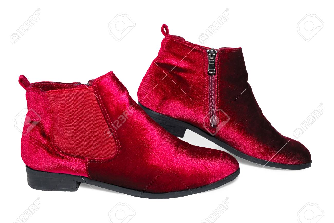 red velvet ankle boots
