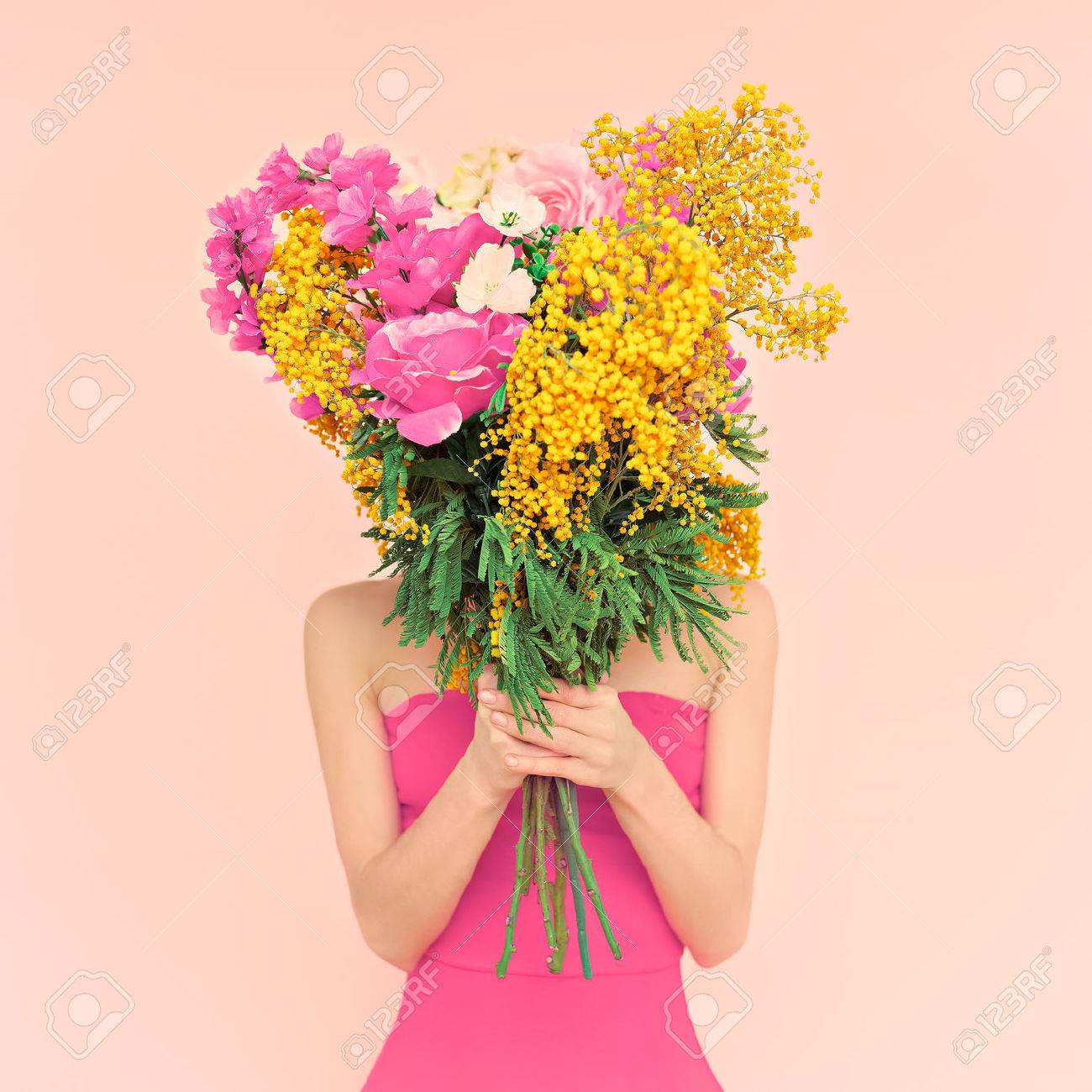 Girl with bouquet of flowers in her hands. Flowers, Spring, Romance, March 8 - 36743219 Girl with bouquet of flowers in her hands. Flowers, Spring, Romance, March 8 - 36743219