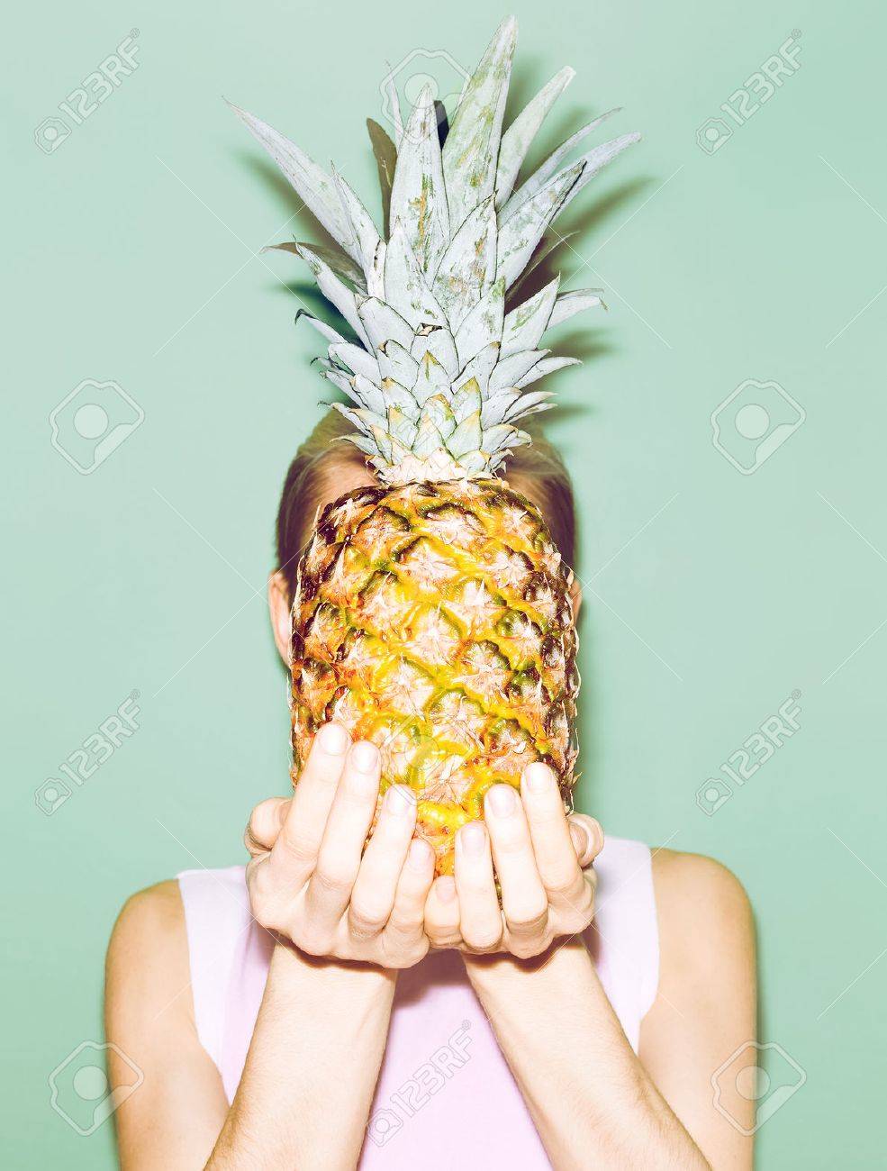girl holding pineapple. Fashionable stylish summer - 37664319 girl holding pineapple. Fashionable stylish summer - 37664319
