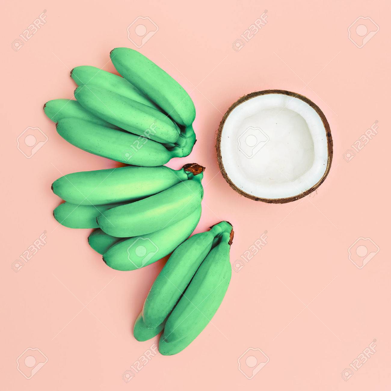 Fashion photo set bananas and coconut. Pink vanilla summer - 39075504 Fashion photo set bananas and coconut. Pink vanilla summer - 39075504